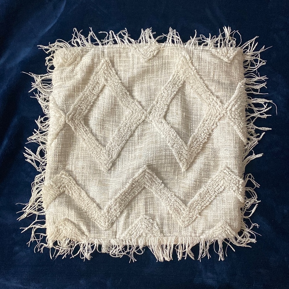 Accent Pillow Cover - White with Silver, Fringed edges